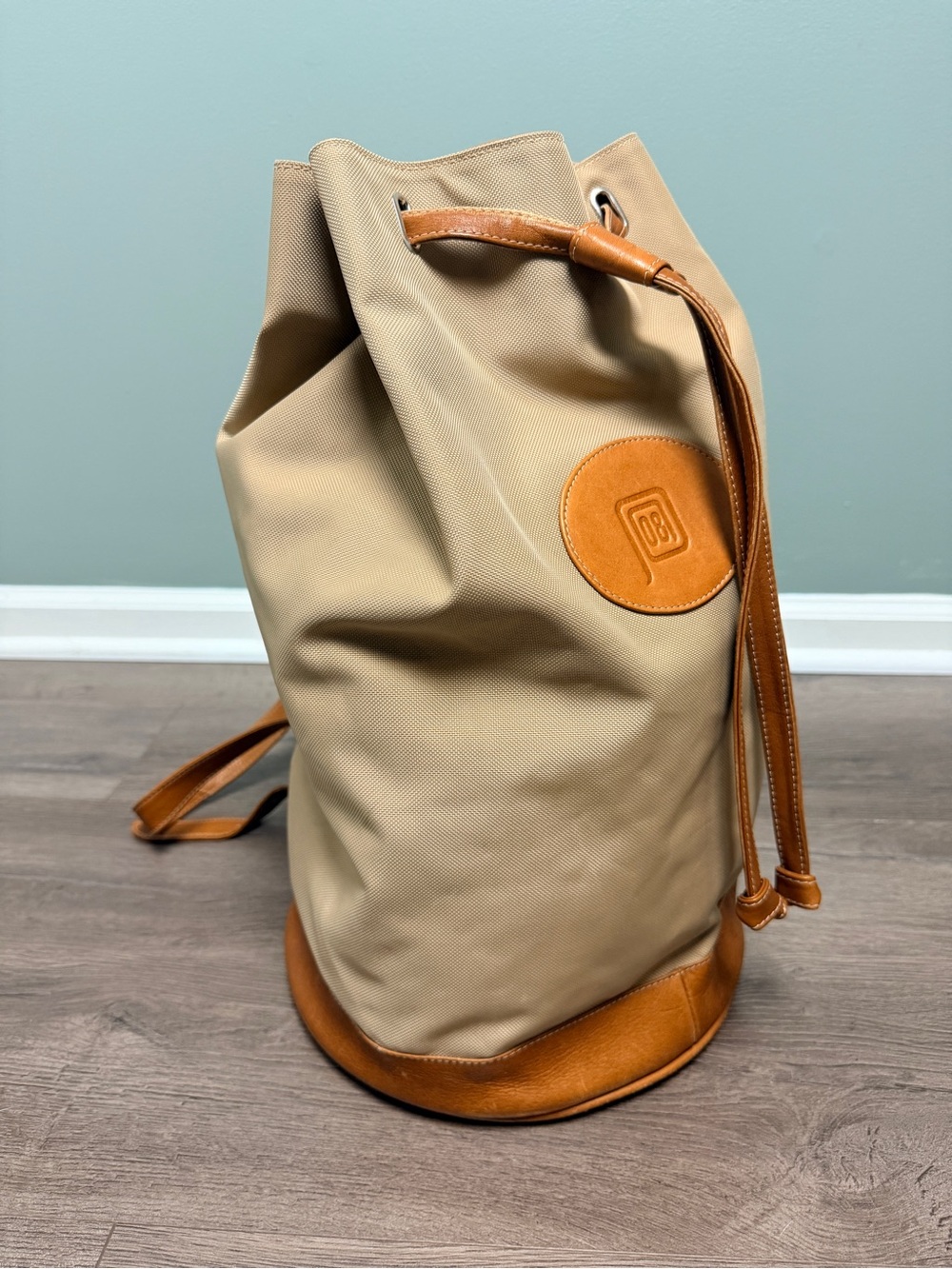 Vintage 08 Collection Leather Canvas Drawstring Field Backpack Duffel Bag